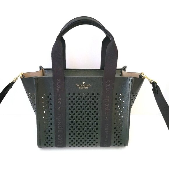 Kate Spade KL055 Kip Perforated Leather Small Tote Bag Handbag Black - Picture 1 of 7